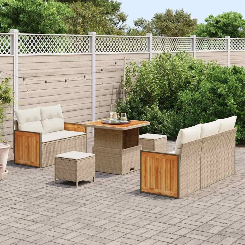 Conjunto de Sofá de Jardim vidaXL de 8 Peças com Almofadas Bege Rattan