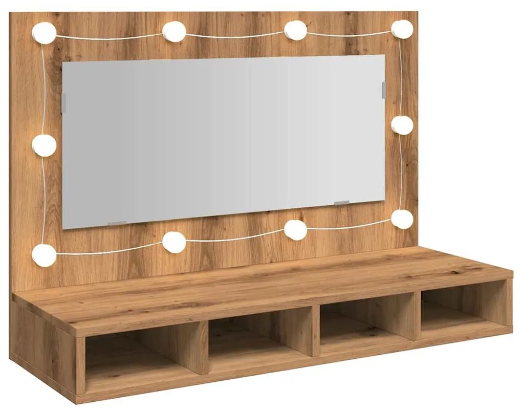 Toucador de Parede com Luzes LED - 90x31,5x62 cm - Carvalho Artisiano