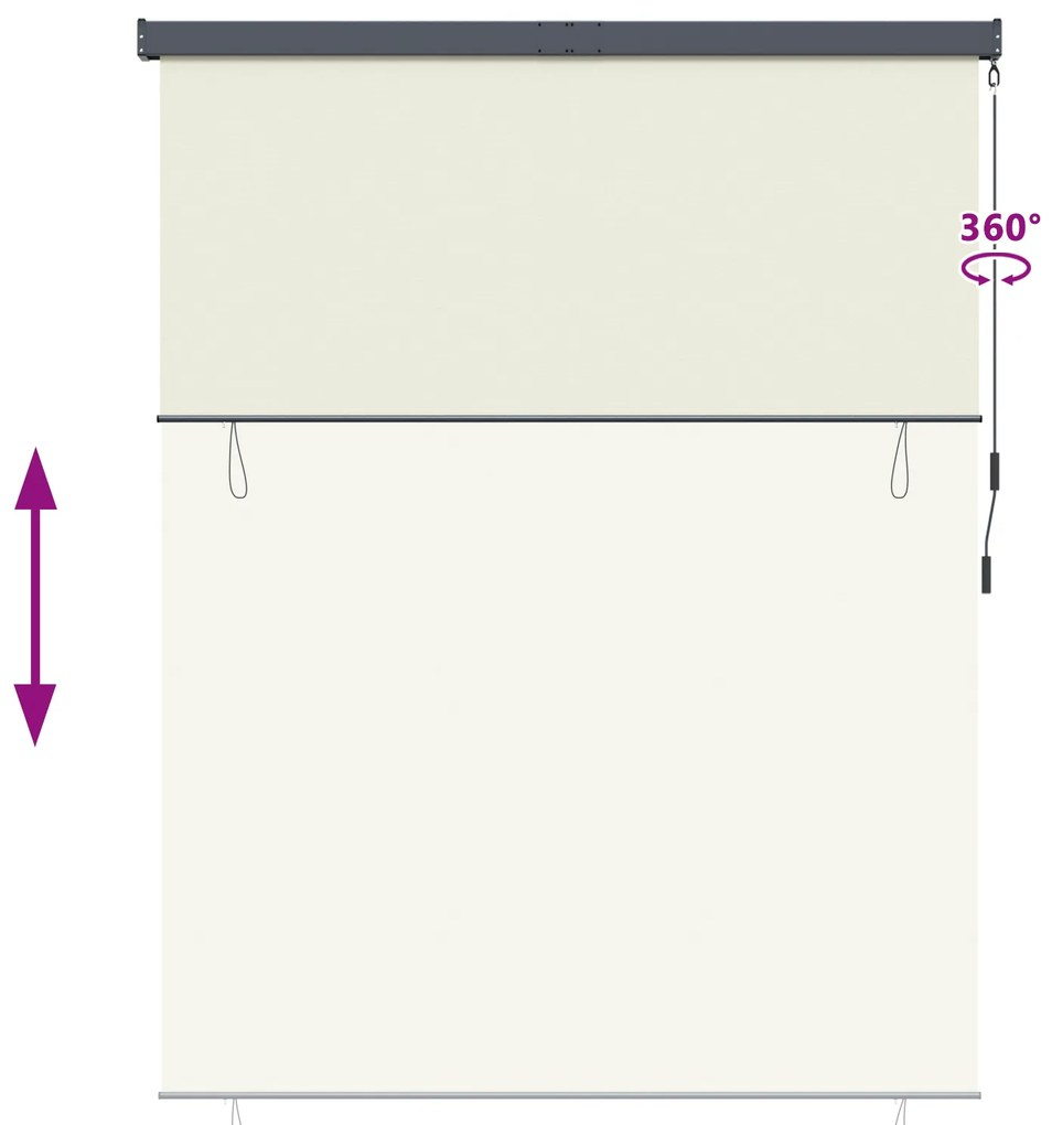 Cortina Rolô Exterior Riscas Manual Ajustável Creme 220 x 250 cm tecid