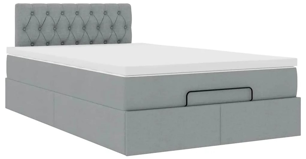 Cama otomana com colchão 120x190 cm tecido cinzento claro