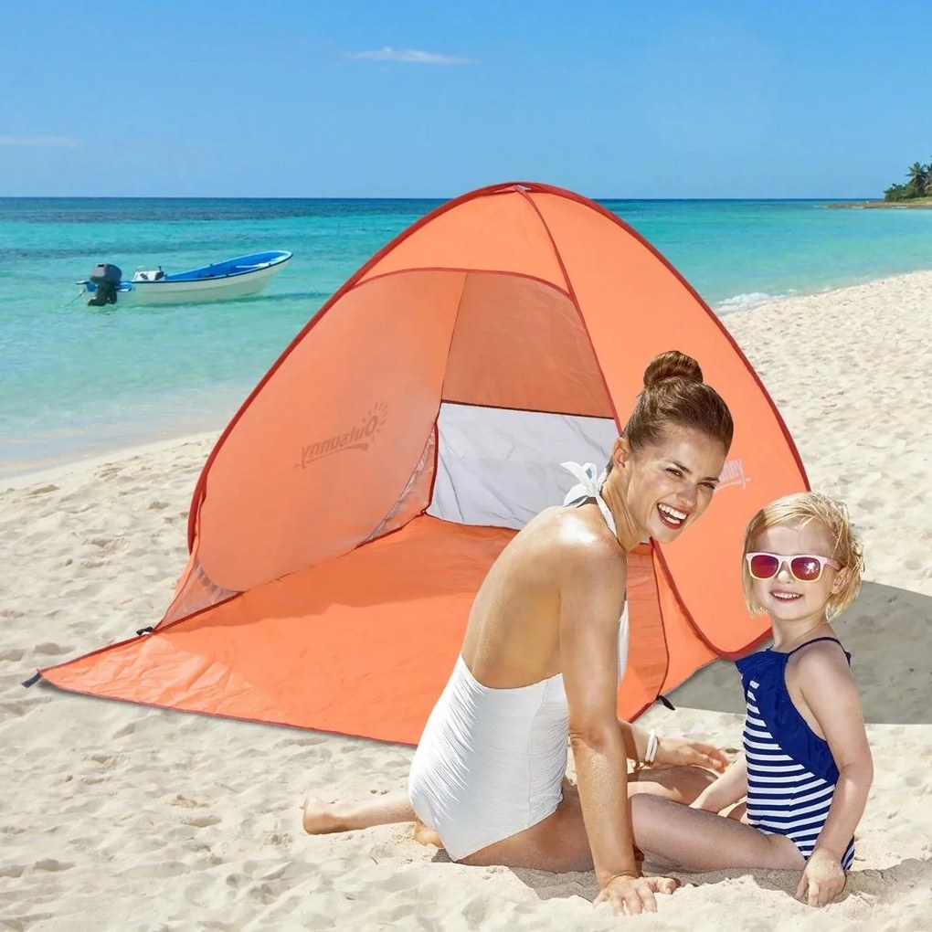 Tenda pop-up instantânea e portátil com janelas Tipo de refúgio para piquenique, praia e acampamento com proteção UV Laranja