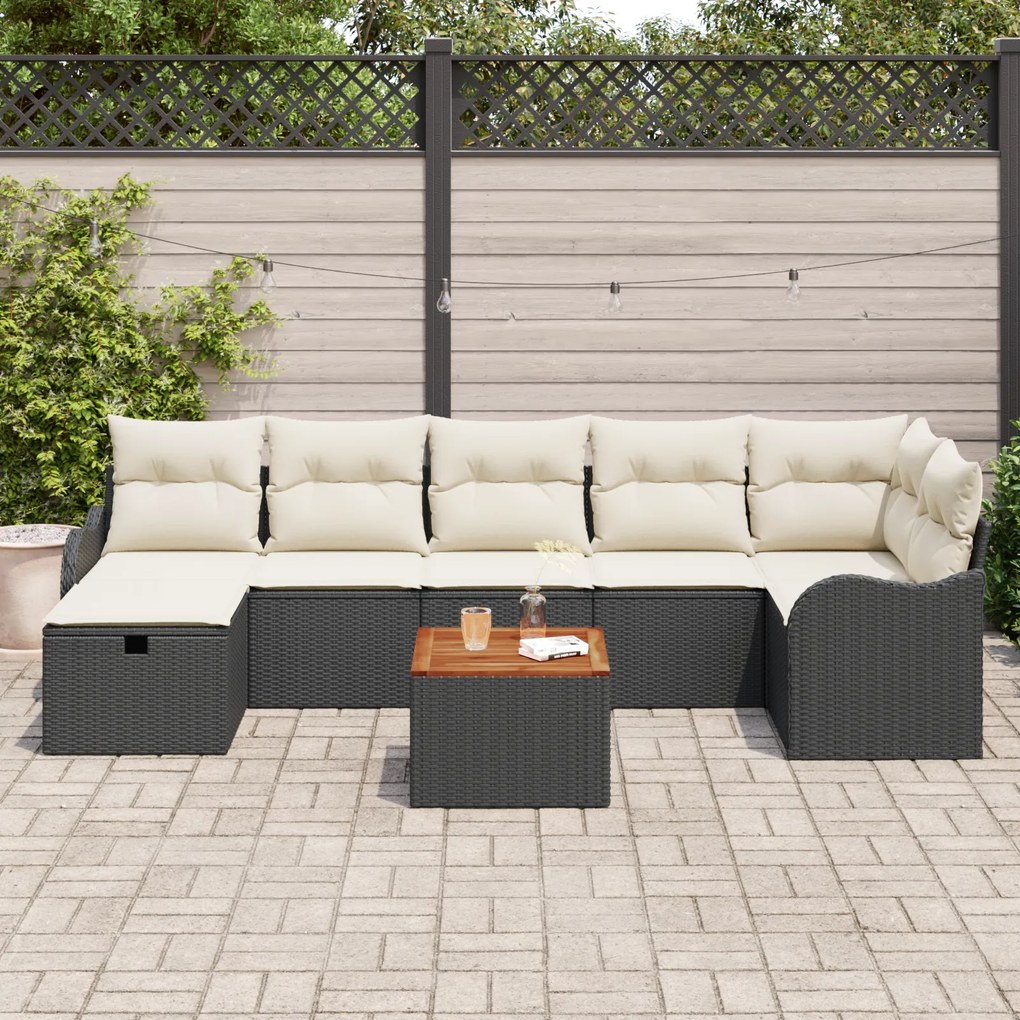 Conjunto de Sofá de Jardim vidaXL 8 Peças com Almofadas Preto Rattan P