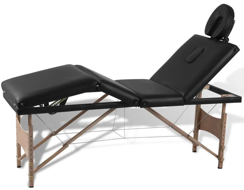 110095 vidaXL Mesa de massagens dobrável 4 zonas + estrutura de madeira preto