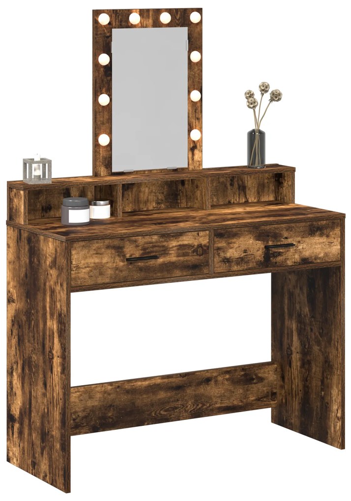 Mesa de Maquiagem vidaXL com Luzes LED Carvalho Fumado 100x41x140 cm
