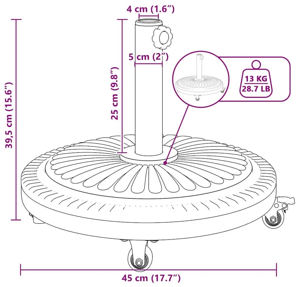 Base para Parasol vidaXL com Rodas para Postes de Ø38-48 mm 13 kg Redo