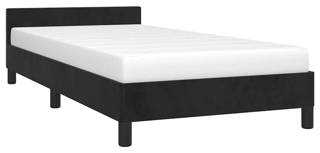 Estrutura cama c/ cabeceira sem colchão veludo 90x190 cm preto