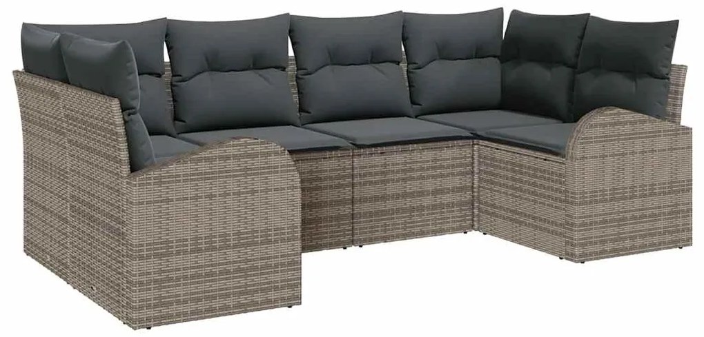 Conjunto de Sofá de Jardim 6 Peças com Almofadas Cinza em Rattan