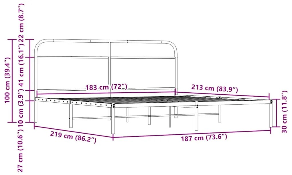 Estrutura cama sem colchão 183x213 cm metal carvalho castanho