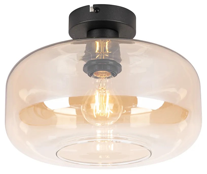 LED Plafon Inteligente Preto com Vidro Âmbar incl. Wifi A60 - Bizle Art Deco