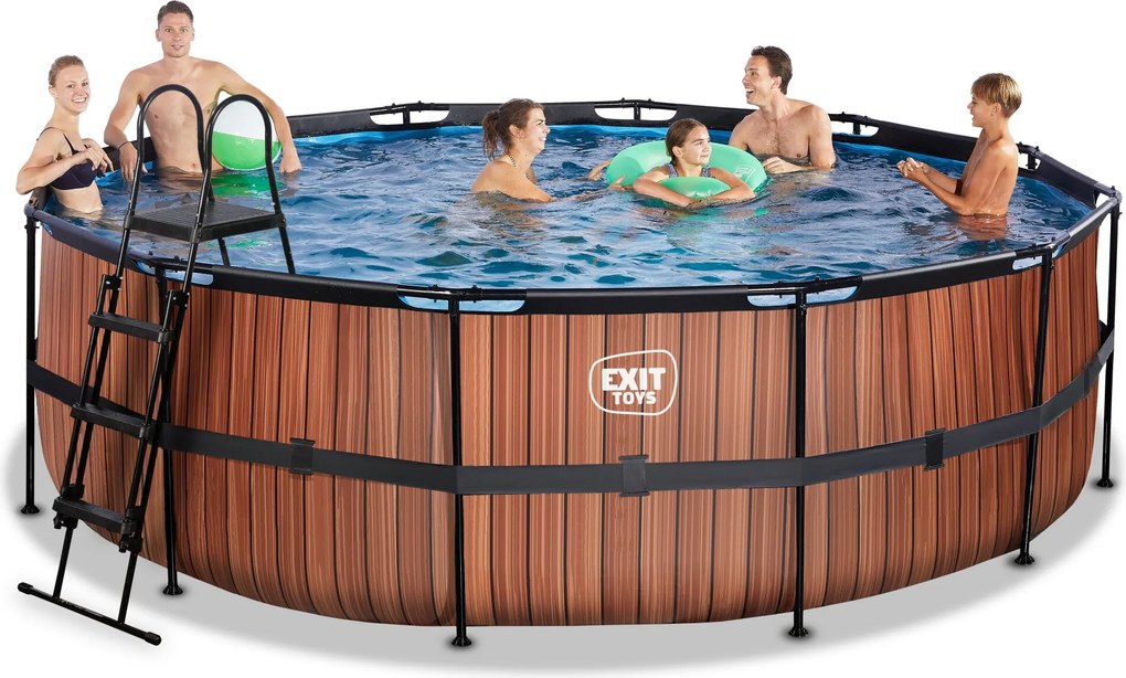 Piscina redonda Wood ø450x122cm com bomba de filtro de areia - Castanha