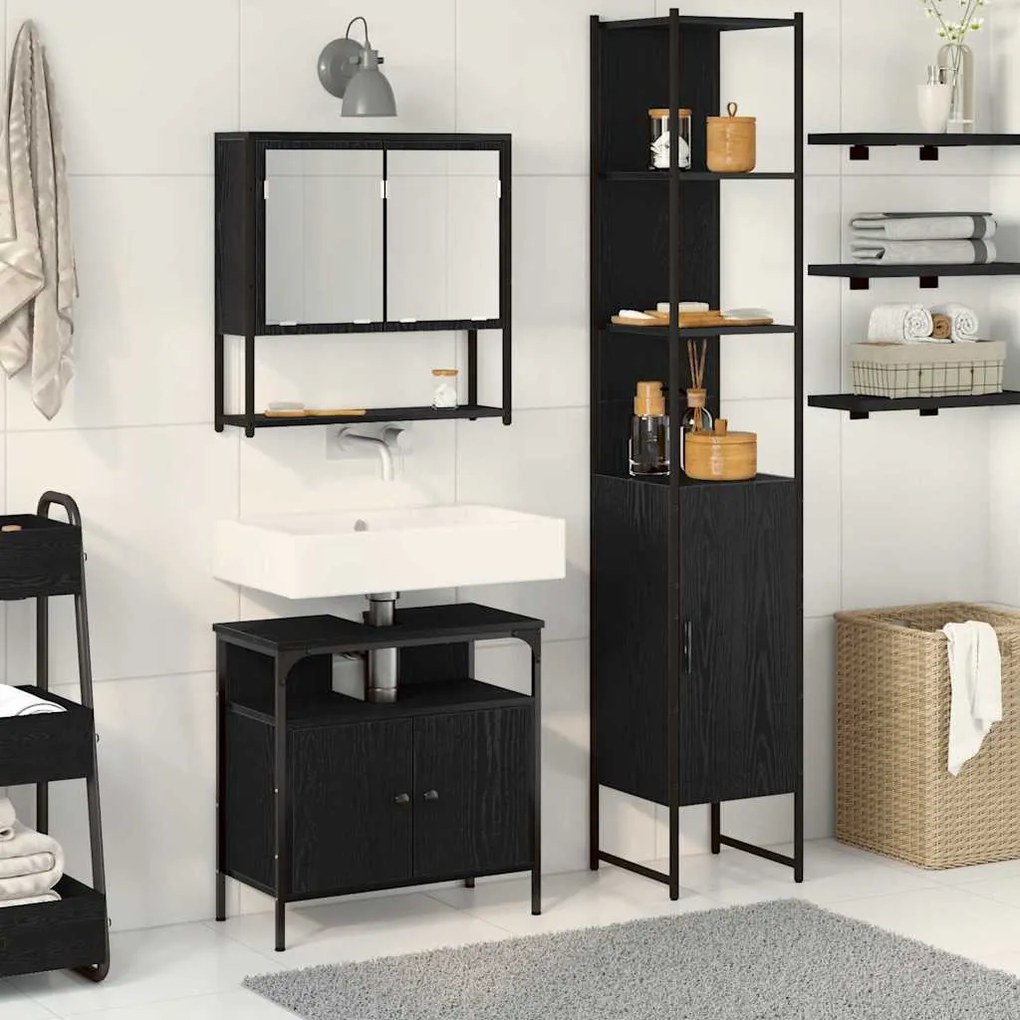 vidaXL Conjunto de Móveis para Banheiro com porta 3 pcs Carvalho preto