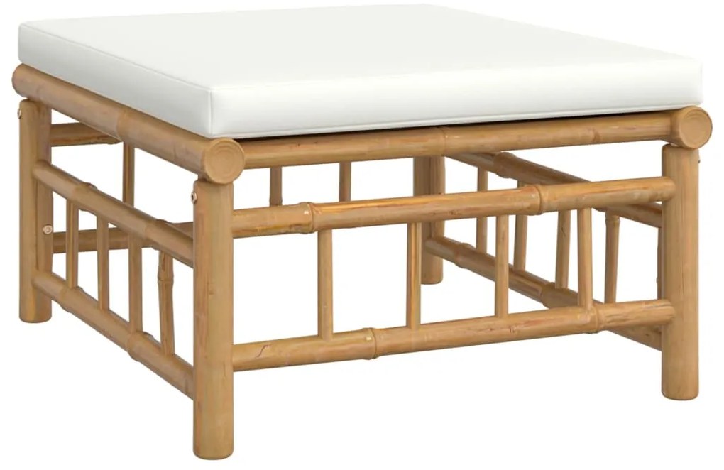 7 pcs conjunto lounge de jardim bambu c/ almofadões branco nata