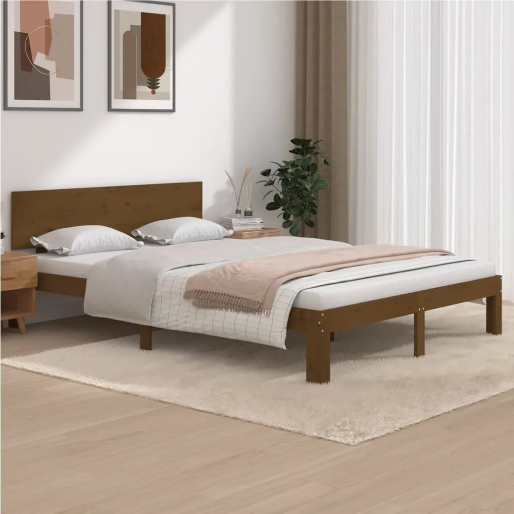 vidaXL Estrutura de cama 140x200 cm pinho maciço castanho mel