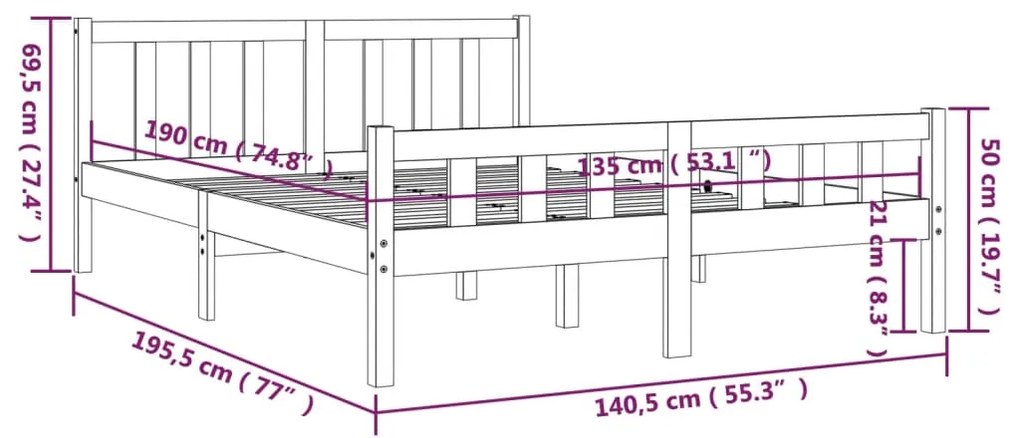 Estrutura de cama casal 135x190 cm madeira maciça