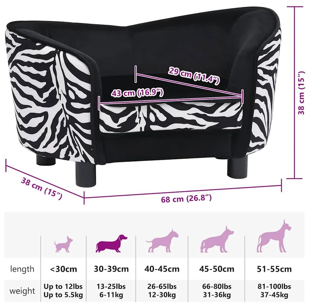 Sofá para cães 68x38x38 cm pelúcia preto