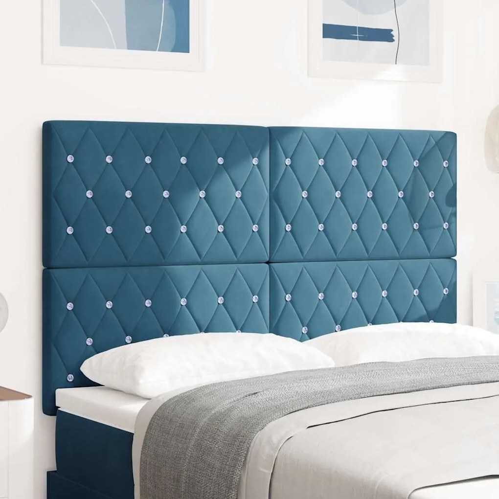vidaXL Cabeceira de Veludo Losangos Manual Azul Escuro 144 cm Veludo