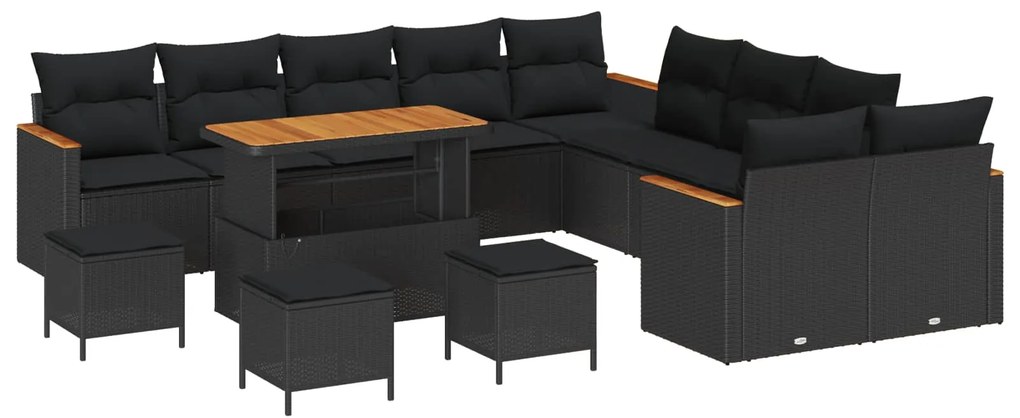 vidaXL Conjunto de Sofá de Jardim 14 pcs Preto vime PE