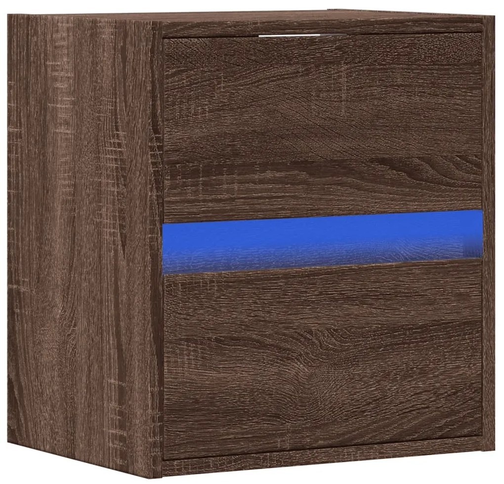Mesa de cabeceira de parede com luzes LED carvalho castanho