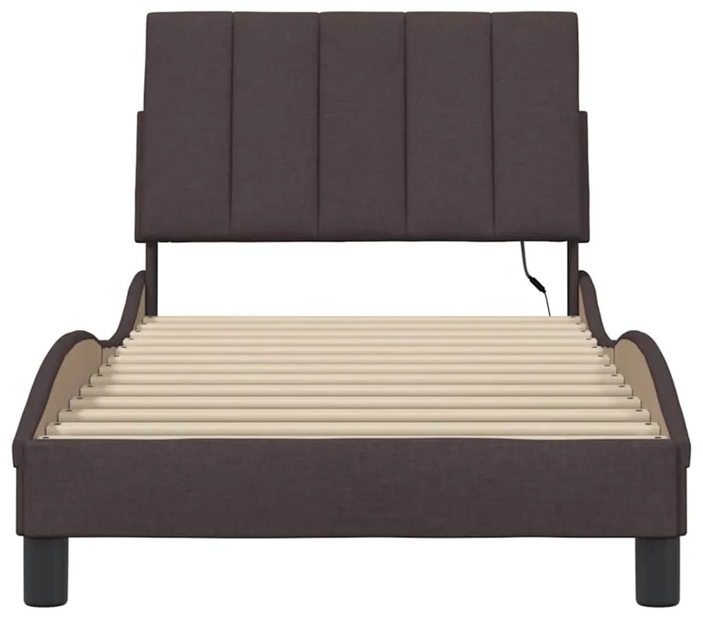 Estrutura de cama sem colchão 90x200 cm tecido castanho-escuro
