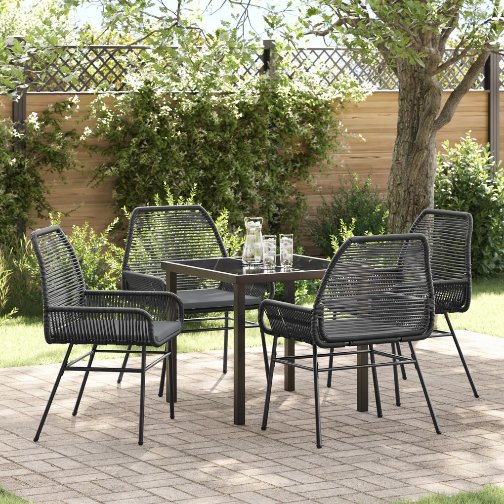 vidaXL Conjunto de Jantar de Jardim com 5 Peças e Almofadas em Rattan Poly Preto