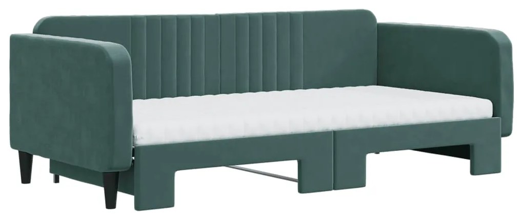 Sofá-cama c/ gavetão e colchões 100x200cm veludo verde-escuro