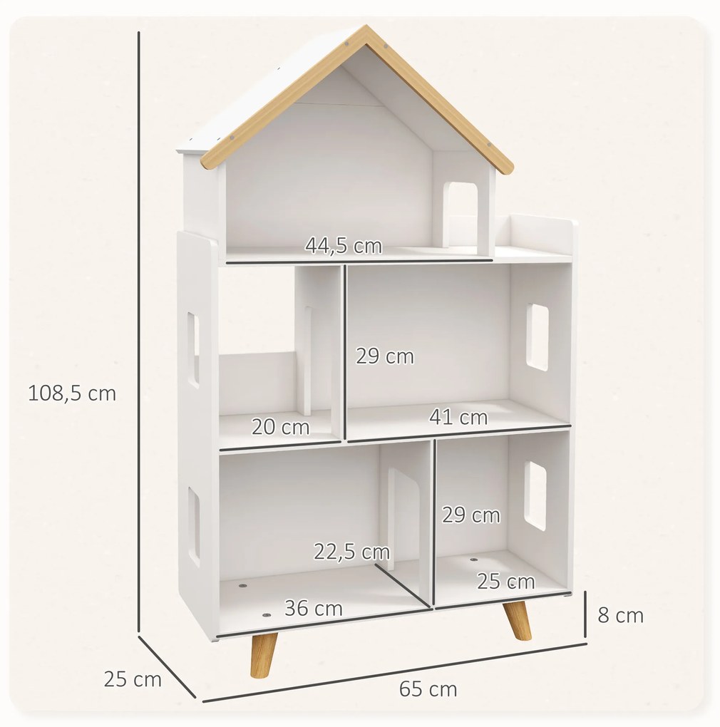 Estante para Crianças Organizador Infantil de 3 Níveis para Brinquedos 65x25x108,5 cm Branco