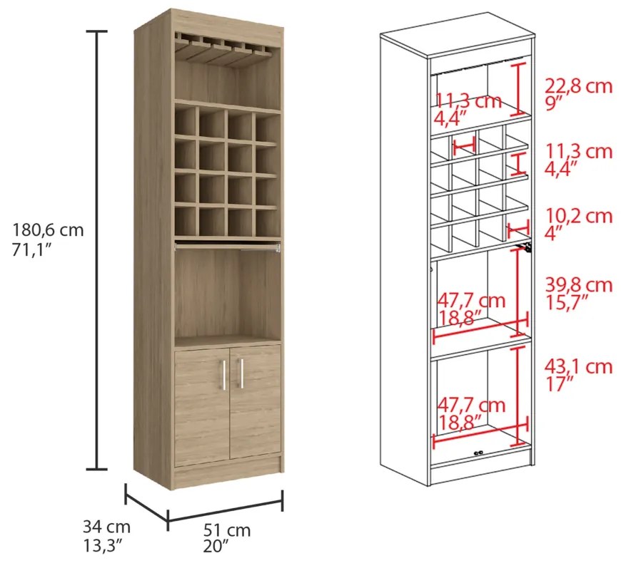 Móvel de bar com mesa extensível Kava Beijing, 51 cm x 180,6 cm x 34 cm, Cor Mel