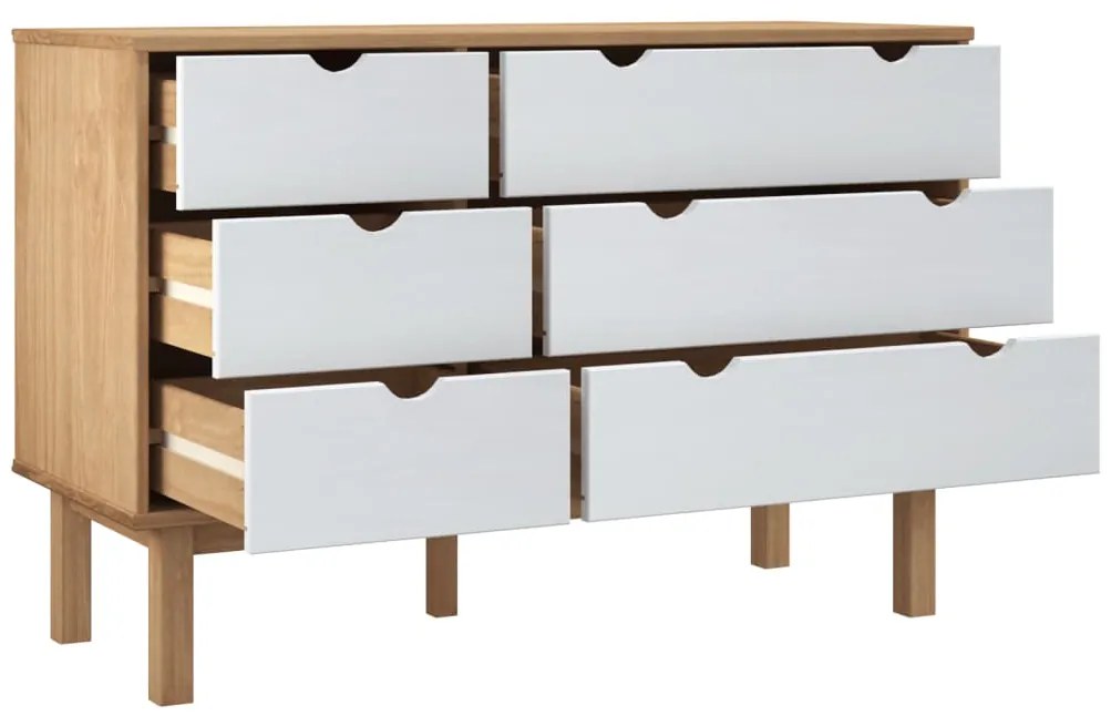 Armário de gavetas OTTA pinho maciço castanho/branco