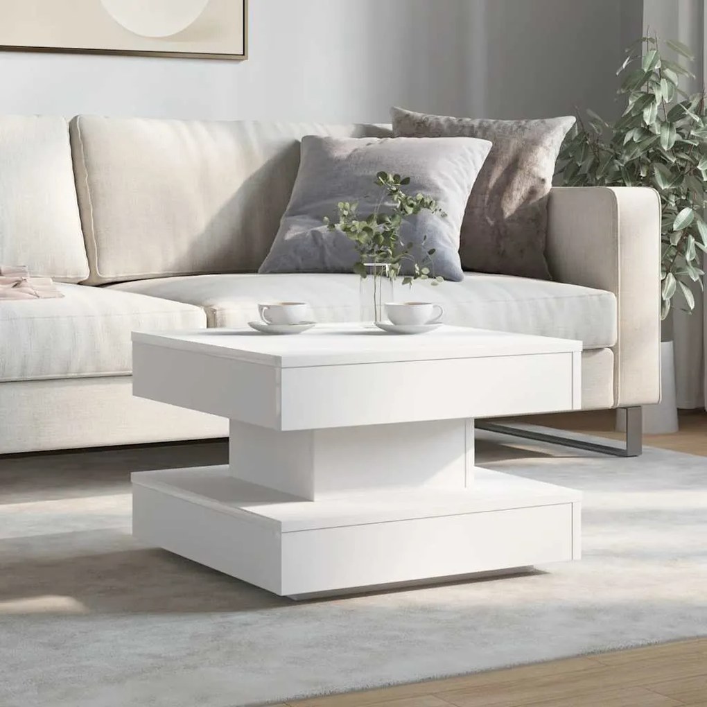 Mesa de centro rotativa a 360 graus 50x50x34,5 cm branco