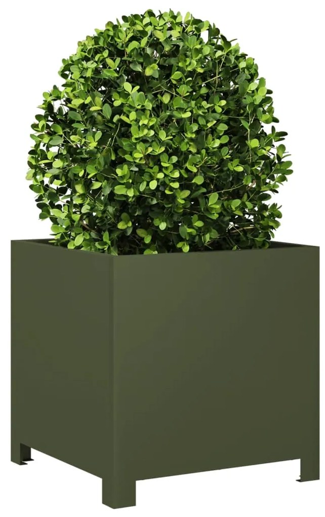 Vaso/floreira de jardim 2 pcs 40x40x40 cm aço verde azeitona