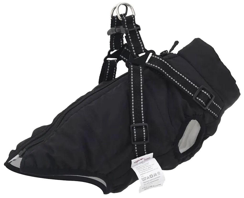 vidaXL casaco para cães com arnês impermeável reflexivo preto L36
