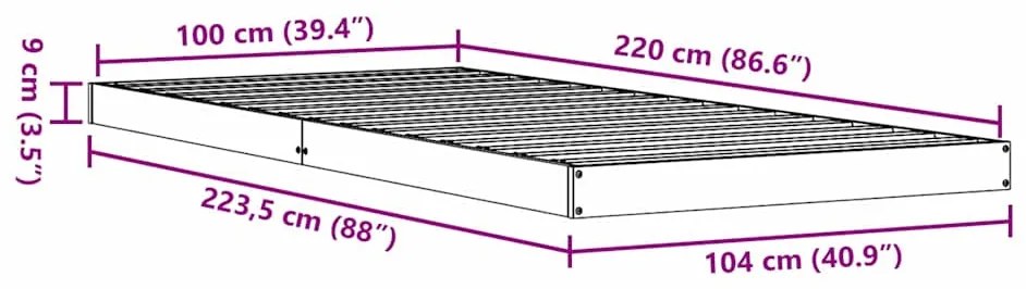 Estrutura de Cama de Piso vidaXL Branca 100x220 cm Madeira Sólida de P