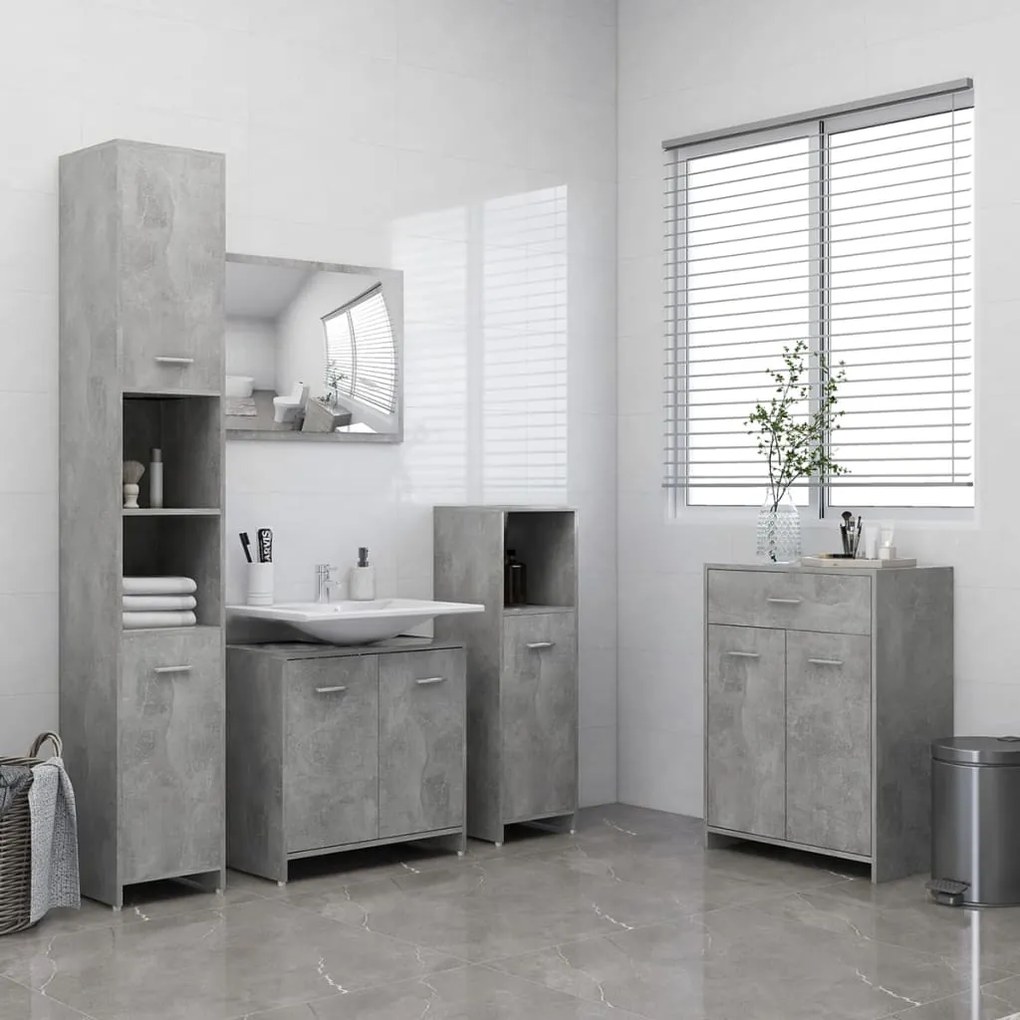 3071715 vidaXL 4 pcs conjunto de móveis de casa de banho cinzento cimento