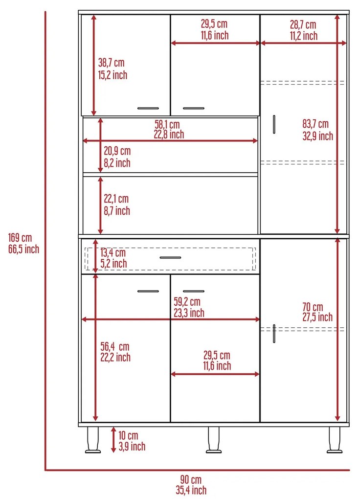 Armário Cozinha funcional Della, 169 x 90 x 35 cm branco