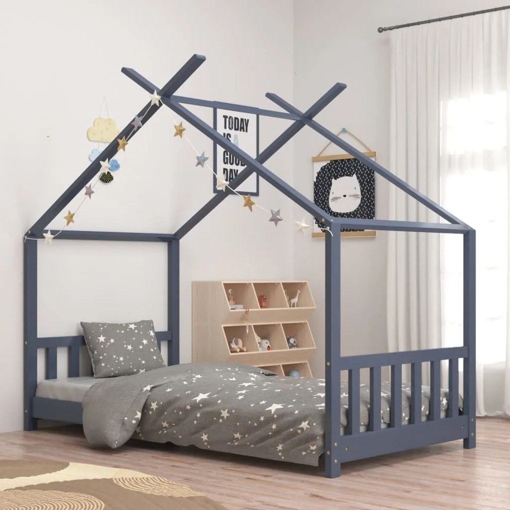 283370 vidaXL Estrutura de cama para crianças 70x140 cm pinho maciço cinzento