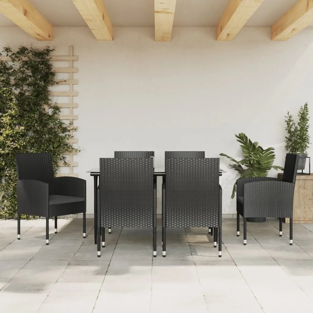 vidaXL 7 pcs conjunto de jantar para jardim vime PE e aço preto