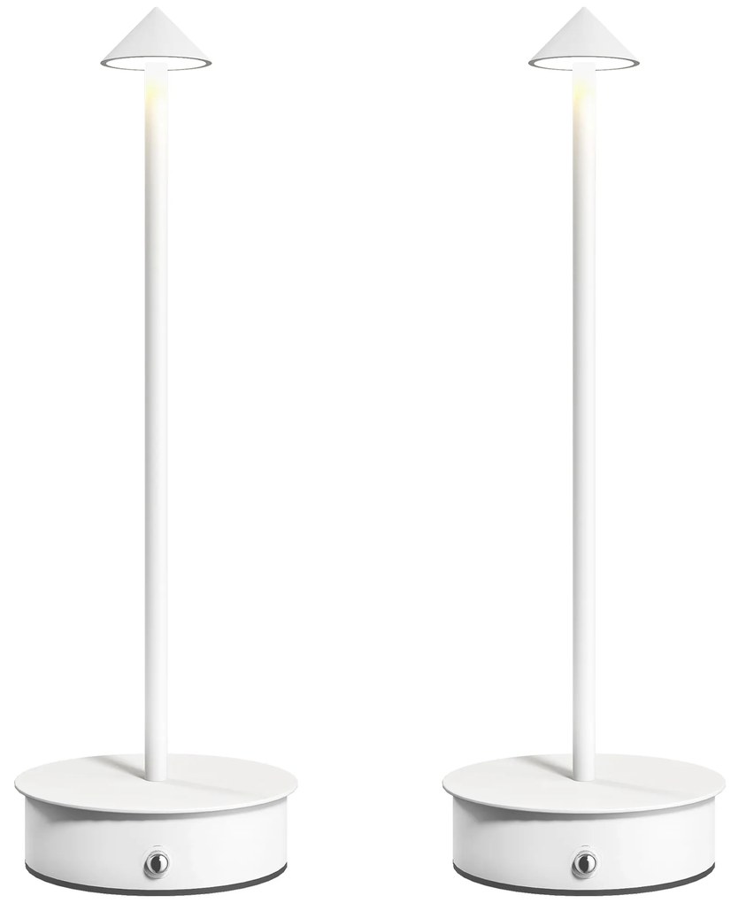 HOMCOM Conjunto de 2 Candeeiros de Mesa Recarregáveis por USB Reguláveis com Controlo Táctil 3000K/4500K/6500K Ø10x30 cm Branco