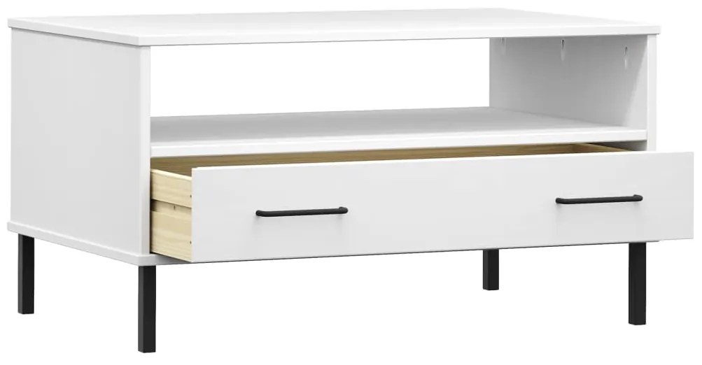 Mesa de centro com pernas de metal madeira maciça OSLO branco