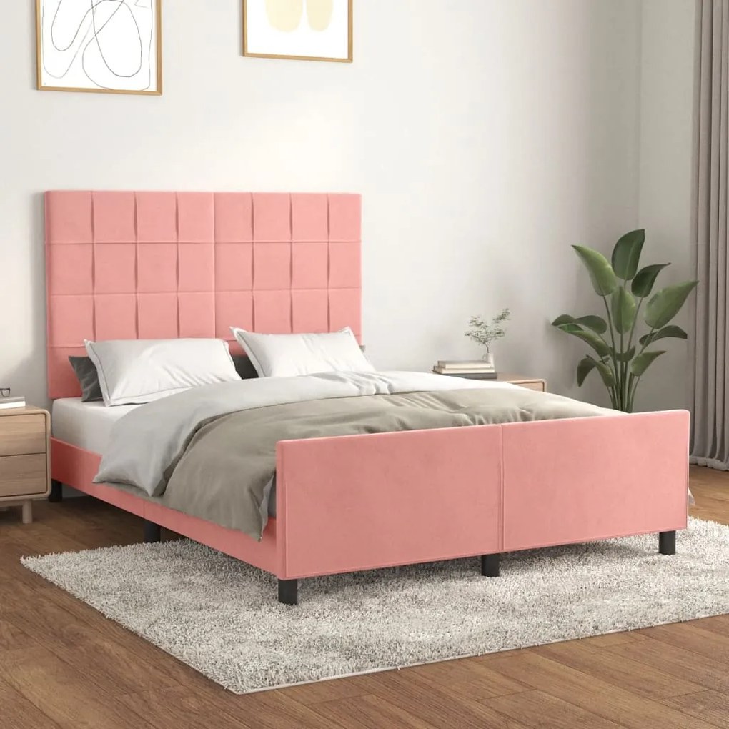 3125756 vidaXL Estrutura de cama c/ cabeceira 140x190 cm veludo rosa