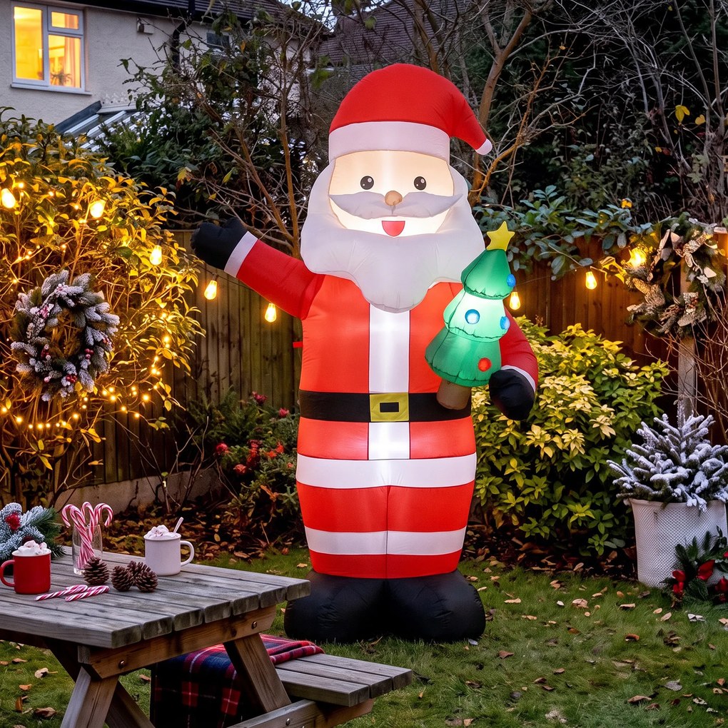Pai Natal Insuflável para Exterior, 150 x 78 x 243 cm, Luzes LED Integradas, Vermelho