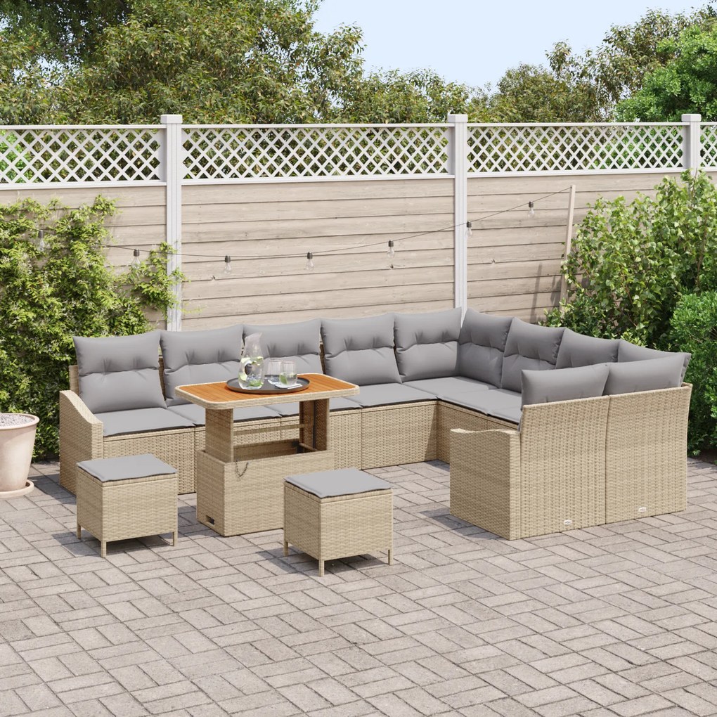 Conjunto de Sofá de Jardim com 12 Peças e Almofadas Bege Rattan PE Acá