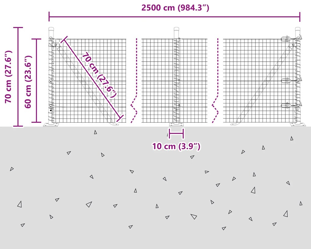 Cerca de Arame Soldado com 13 Postes Flangeados 0.6x25 m Aço Galvaniza