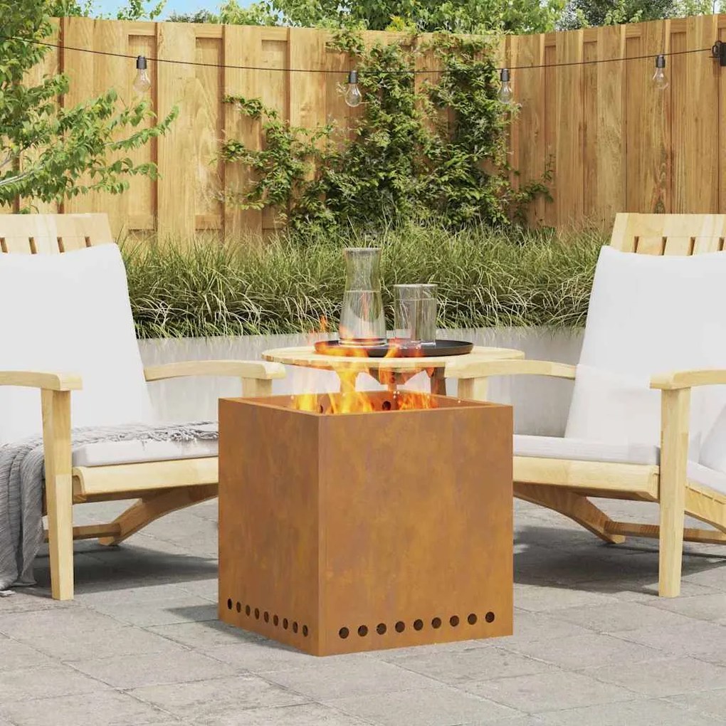 vidaXL Fogueira Sem Fumaça Castanho 48 x 48 x 50 cm Aço Corten