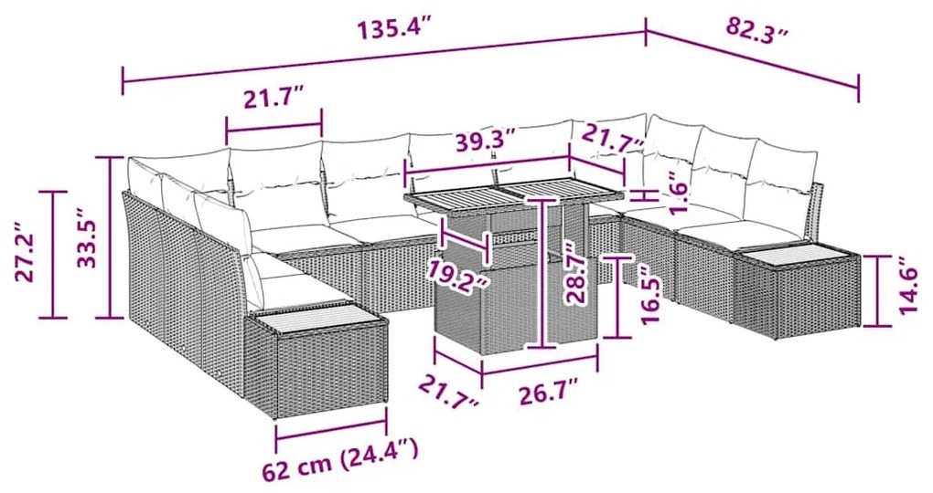Conjunto de Jantar de Jardim de 11 Peças com Almofadas de Rattan Sinté