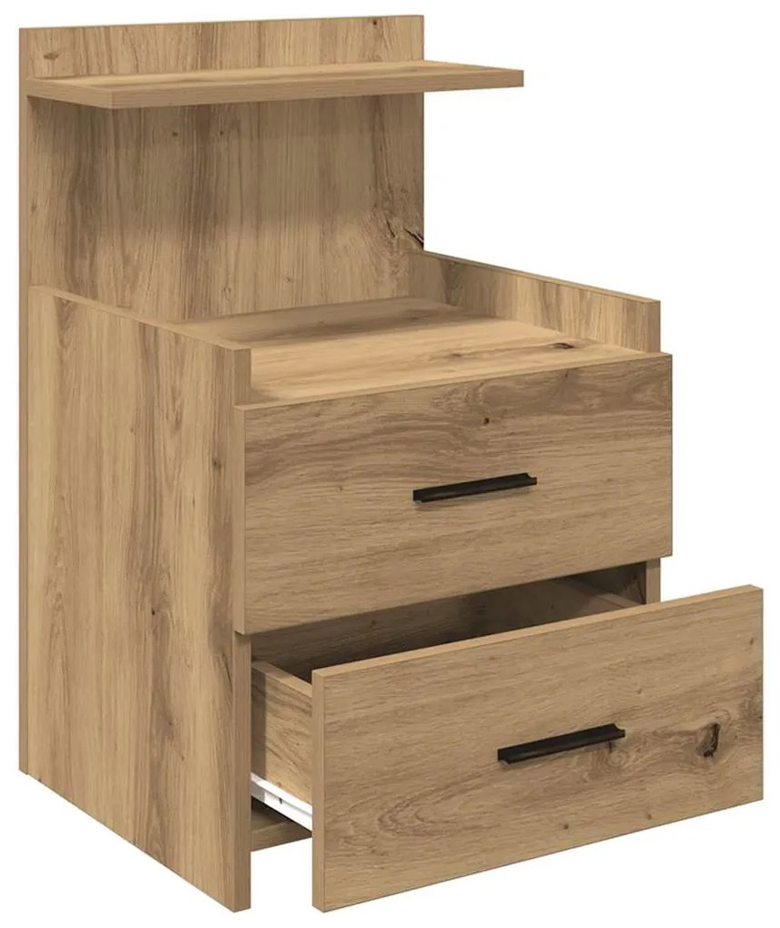 Mesa de cabeceira com 2 gavetas carvalho artesanal 40x36,5x62 cm
