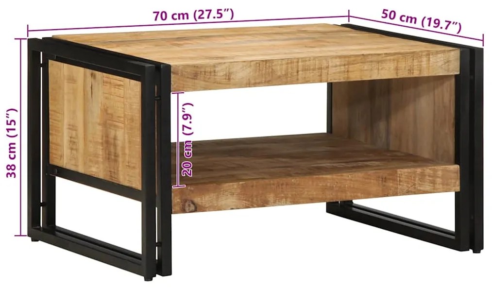 Mesa de centro 70x50x38 cm madeira de mangueira áspera maciça