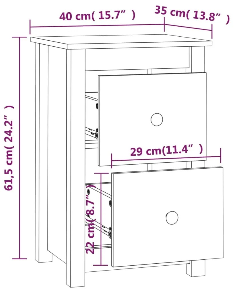 Mesas de cabeceira 2pcs 40x35x61,5 cm pinho maciço castanho mel
