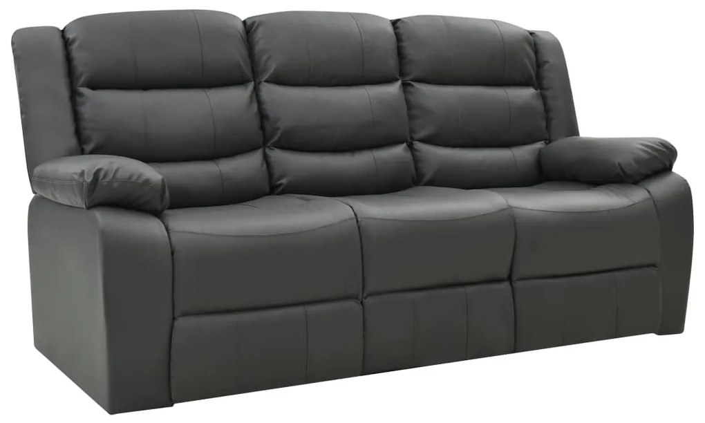 Sofá reclinável de 3 lugares couro artificial cinzento