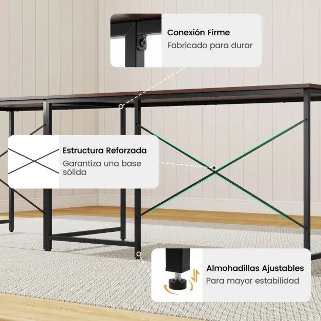 Secretária em forma de L 150 cm reversível com suporte para monitor removível e gestão de cabos para escritório em casa Castanho