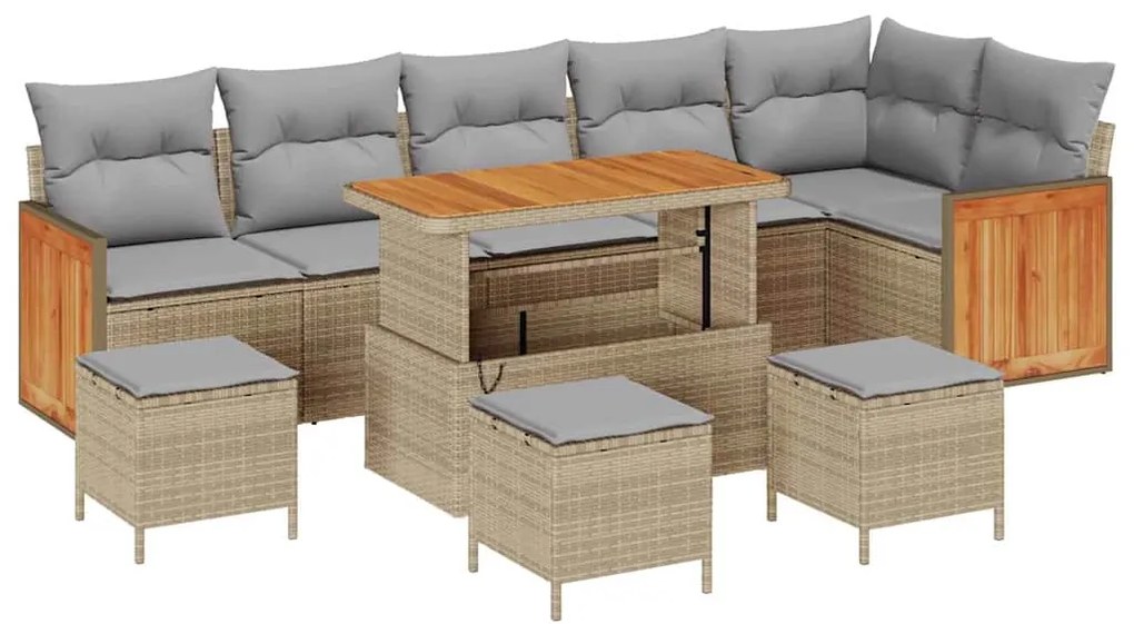 Conjunto de Sofá de Jardim de 10 Peças com Almofadas Bege Rattan Sinté